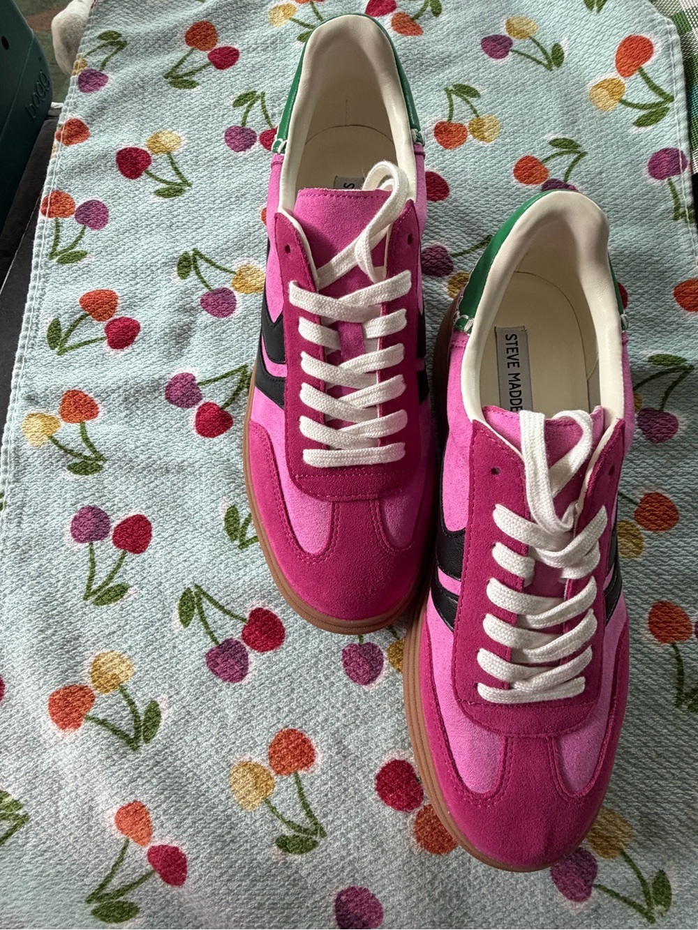 Steve Madden Hot Pink Suede Platform Sneakers with Black Accent - Picture 2 of 15